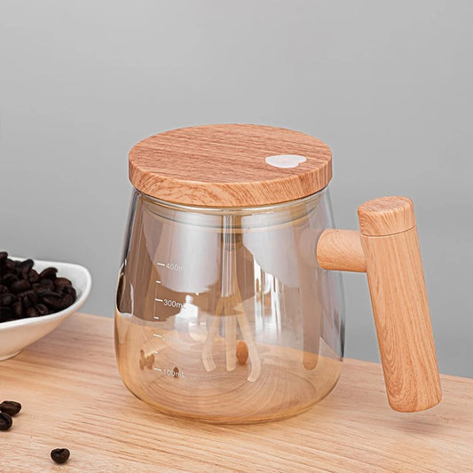 Taza mezcladora automática de vidrio con tapa