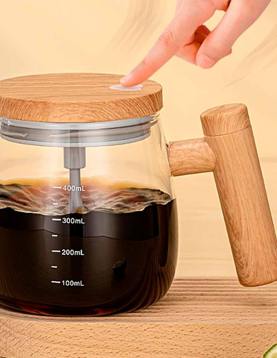 Taza mezcladora automática de vidrio con tapa