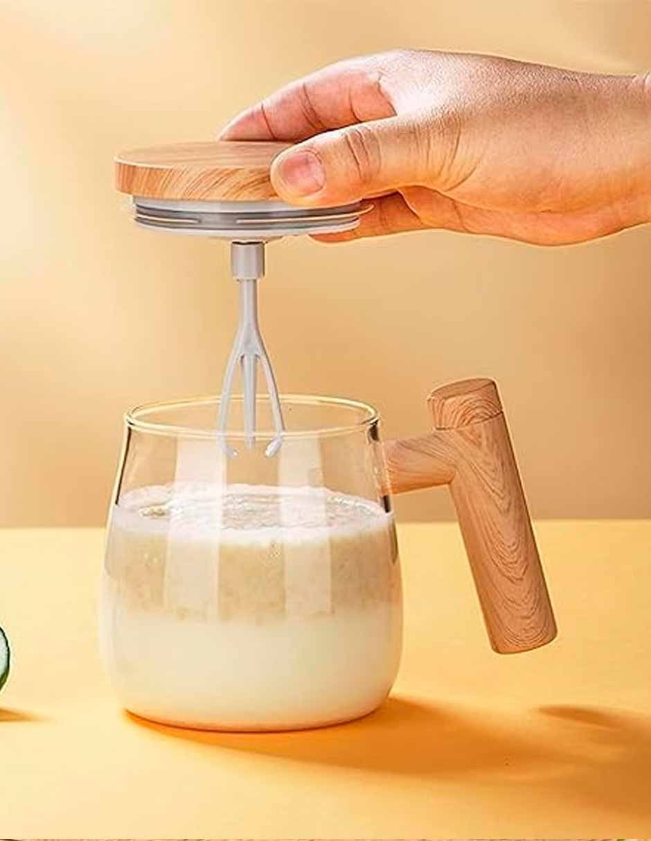 Taza mezcladora automática de vidrio con tapa